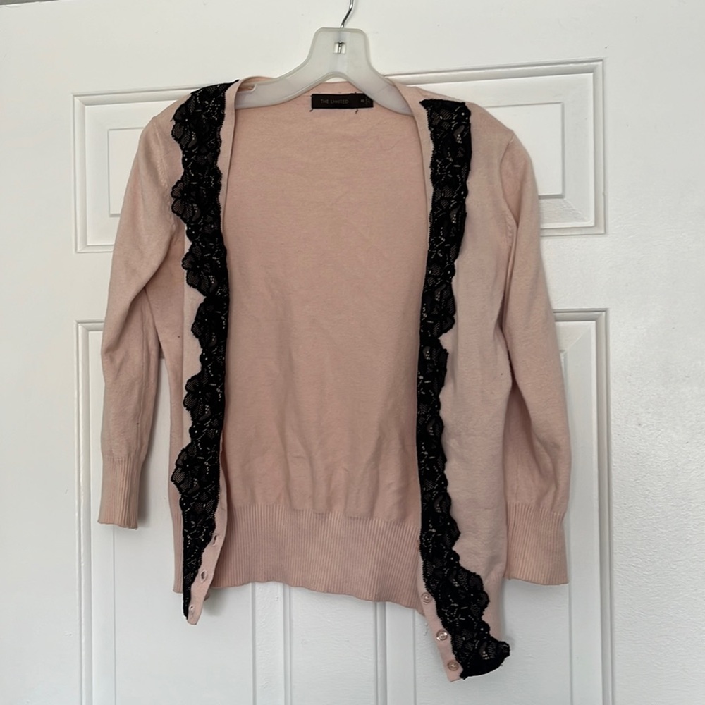 The Limited women’s sweater, pink with black lace, size XS